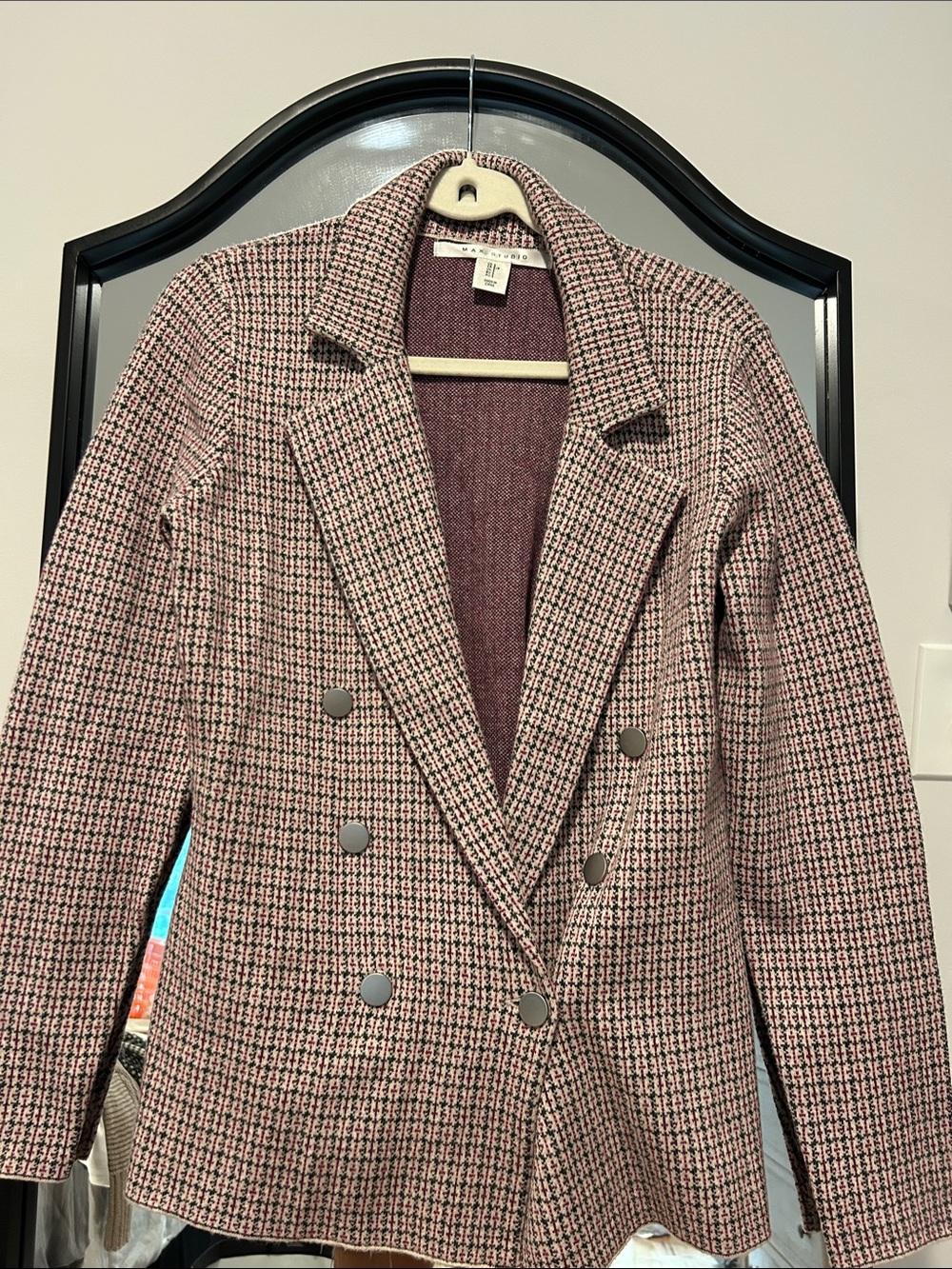 MAX STUDIO Pink & Grey Tweed Knit Double-Breasted Blazer Jacket